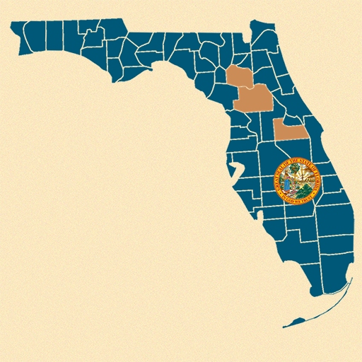 A county map of Florida with three solar locations highlighted